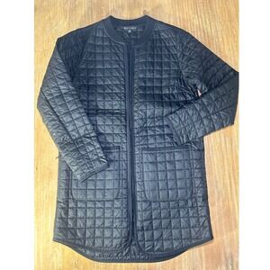 Athleta Quilted Long Bomber Jacket Black XS Full Zip Lightweight Insulated Coat